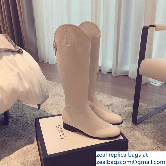 Gucci GG Leather High Boots Creamy 2018 - Click Image to Close