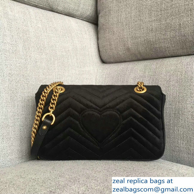 Gucci GG Marmont Chevron Small Chain Shoulder Bag 443497 Black Velvet Sequins and Crystals Heart 2018