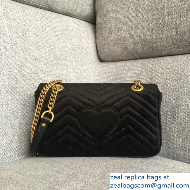 Gucci GG Marmont Chevron Small Chain Shoulder Bag 443497 Black Velvet Sequins and Crystals Heart 2018 - Click Image to Close