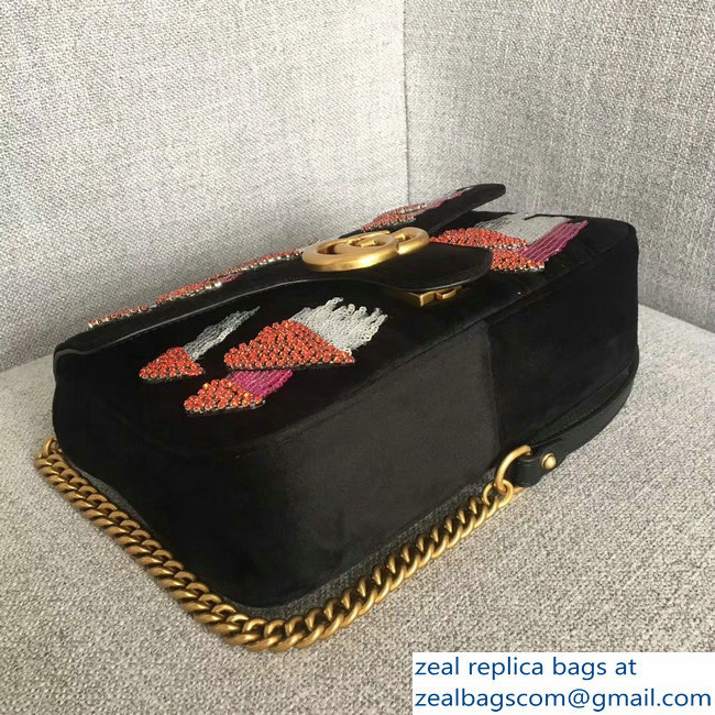 Gucci GG Marmont Chevron Small Chain Shoulder Bag 443497 Black Velvet Sequins and Crystals Heart 2018 - Click Image to Close