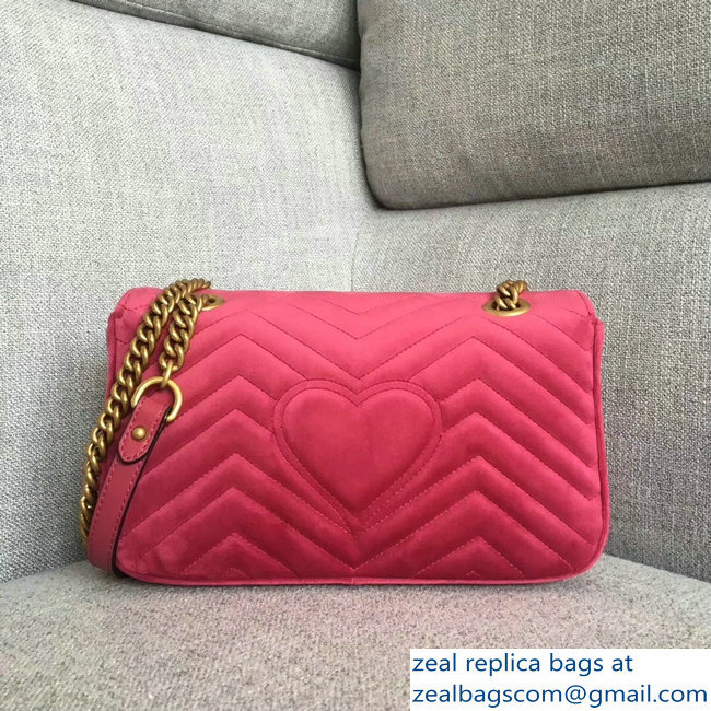 Gucci GG Marmont Chevron Small Chain Shoulder Bag 443497 Pink Velvet Sequins and Crystals Heart 2018