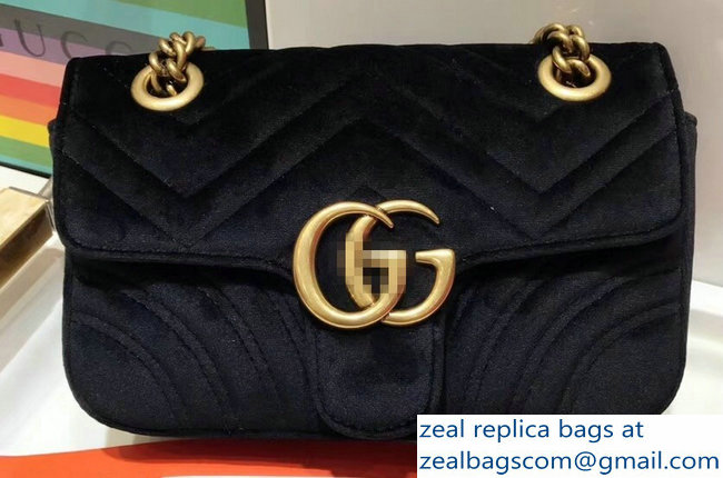 Gucci GG Marmont Matelasse Chevron Mini Chain Shoulder Bag 446744 Velvet Black