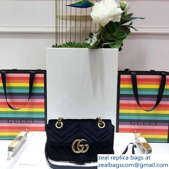 Gucci GG Marmont Matelasse Chevron Mini Chain Shoulder Bag 446744 Velvet Black