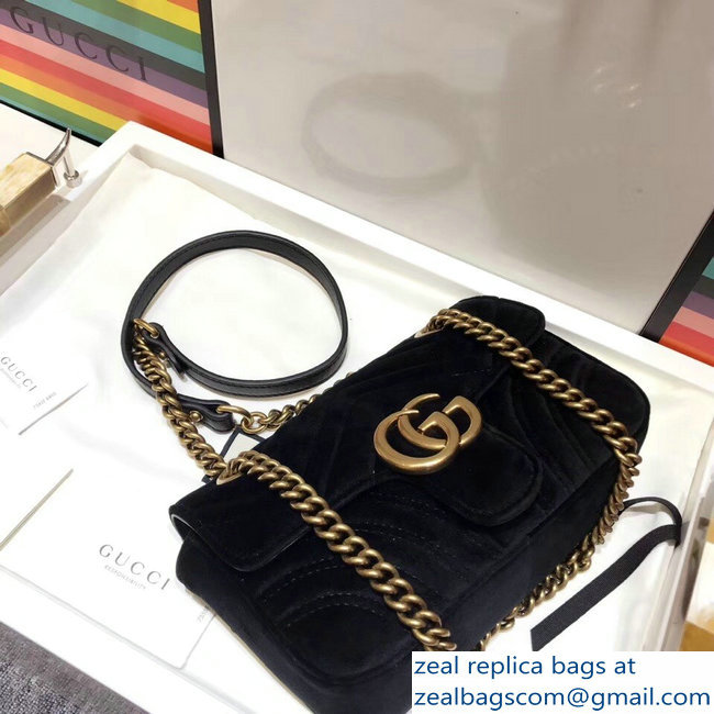 Gucci GG Marmont Matelasse Chevron Mini Chain Shoulder Bag 446744 Velvet Black - Click Image to Close