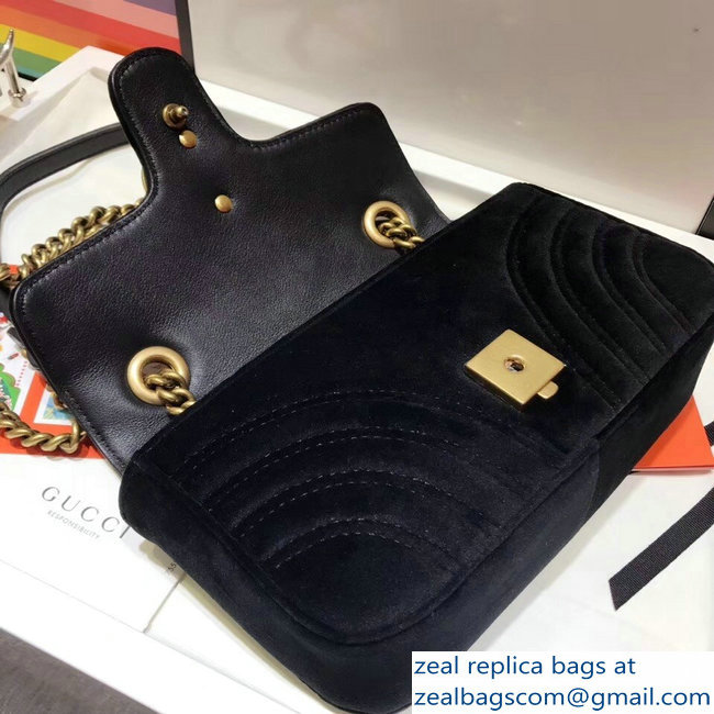 Gucci GG Marmont Matelasse Chevron Mini Chain Shoulder Bag 446744 Velvet Black - Click Image to Close