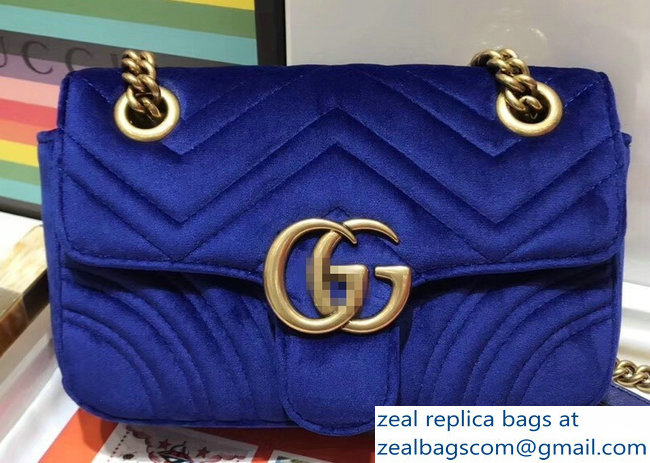 Gucci GG Marmont Matelasse Chevron Mini Chain Shoulder Bag 446744 Velvet Blue - Click Image to Close