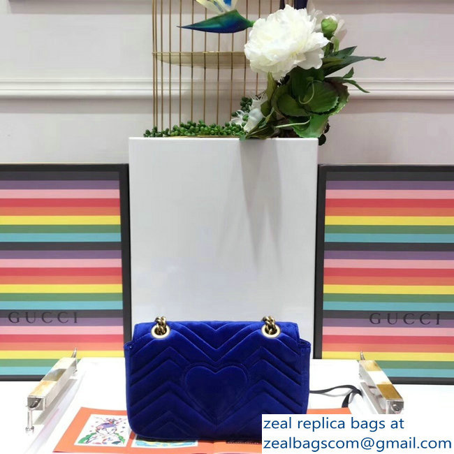 Gucci GG Marmont Matelasse Chevron Mini Chain Shoulder Bag 446744 Velvet Blue - Click Image to Close