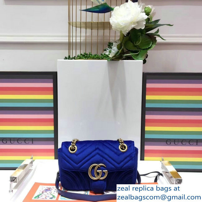 Gucci GG Marmont Matelasse Chevron Mini Chain Shoulder Bag 446744 Velvet Blue