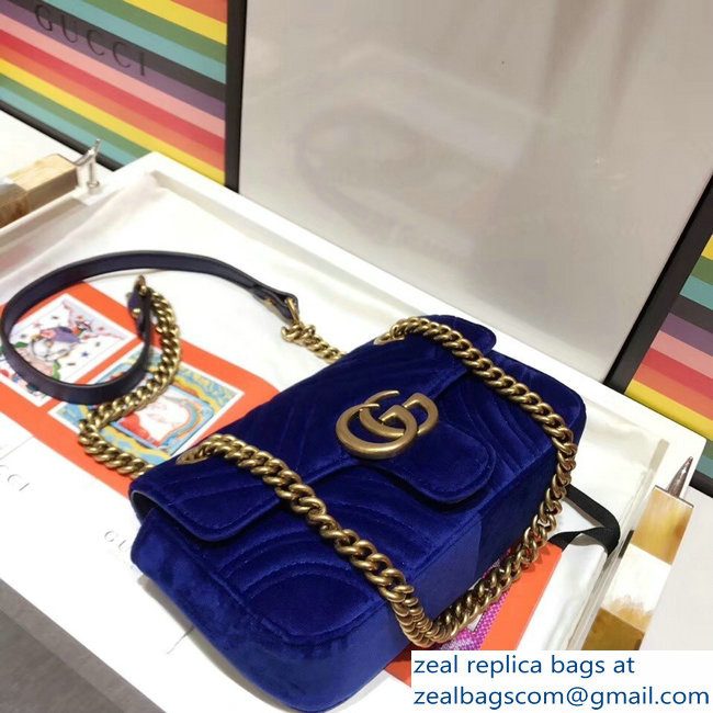 Gucci GG Marmont Matelasse Chevron Mini Chain Shoulder Bag 446744 Velvet Blue - Click Image to Close