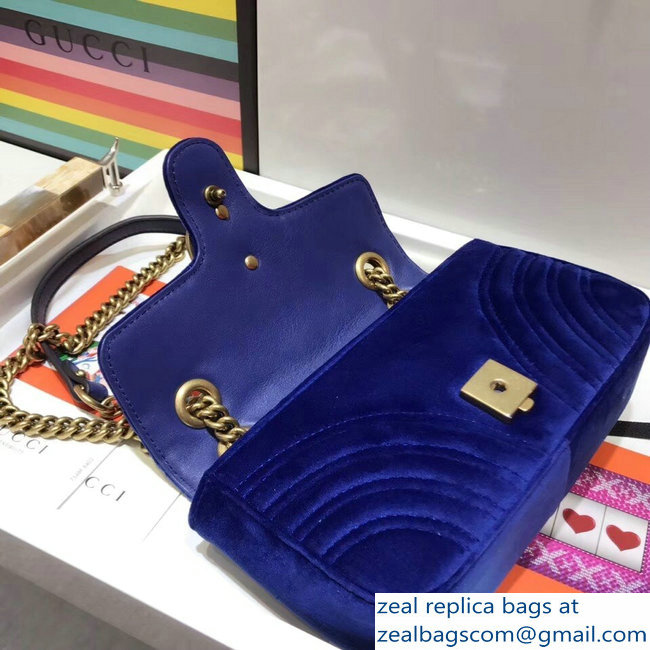Gucci GG Marmont Matelasse Chevron Mini Chain Shoulder Bag 446744 Velvet Blue