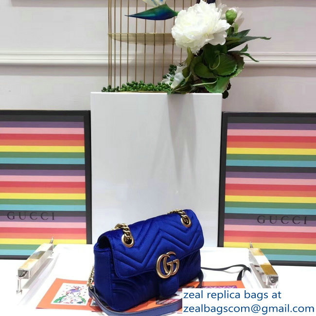 Gucci GG Marmont Matelasse Chevron Mini Chain Shoulder Bag 446744 Velvet Blue