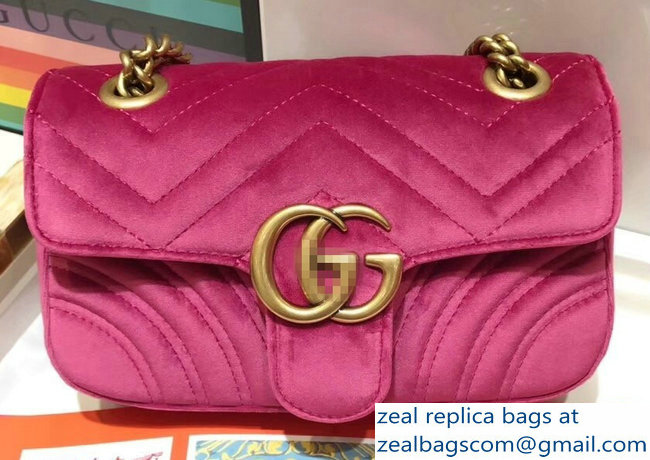 Gucci GG Marmont Matelasse Chevron Mini Chain Shoulder Bag 446744 Velvet Fuchsia - Click Image to Close