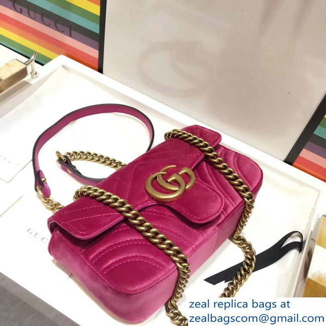 Gucci GG Marmont Matelasse Chevron Mini Chain Shoulder Bag 446744 Velvet Fuchsia - Click Image to Close