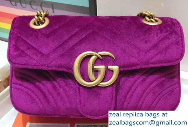 Gucci GG Marmont Matelasse Chevron Mini Chain Shoulder Bag 446744 Velvet Purple - Click Image to Close