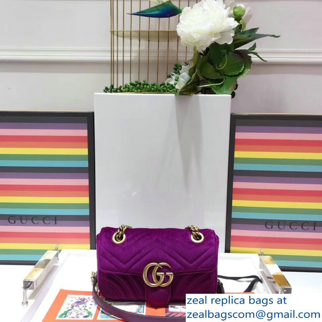 Gucci GG Marmont Matelasse Chevron Mini Chain Shoulder Bag 446744 Velvet Purple - Click Image to Close