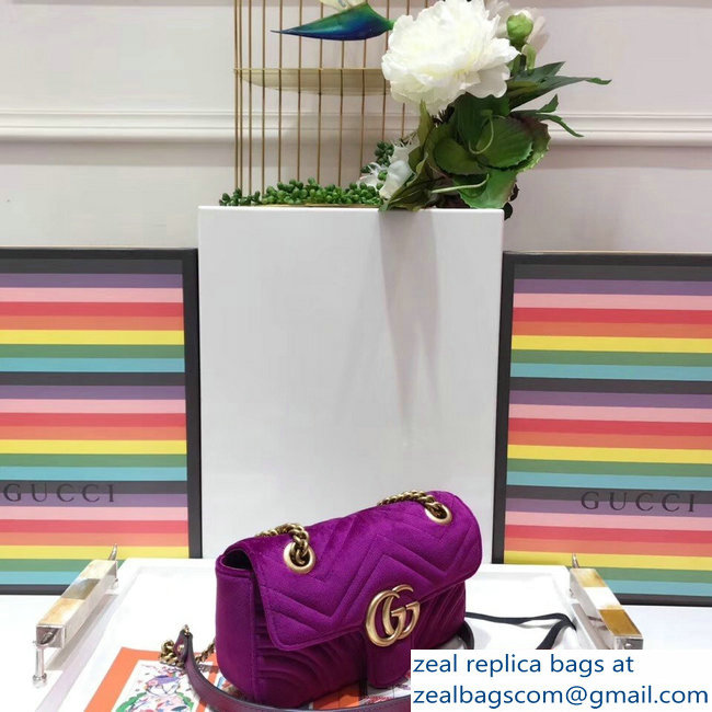 Gucci GG Marmont Matelasse Chevron Mini Chain Shoulder Bag 446744 Velvet Purple - Click Image to Close