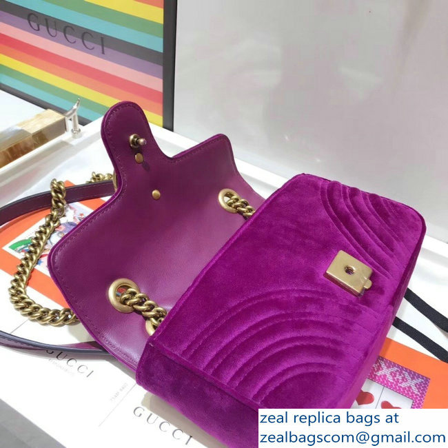 Gucci GG Marmont Matelasse Chevron Mini Chain Shoulder Bag 446744 Velvet Purple - Click Image to Close