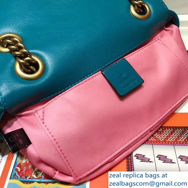 Gucci GG Marmont Matelasse Chevron Mini Chain Shoulder Bag 446744 Velvet Turquoise - Click Image to Close