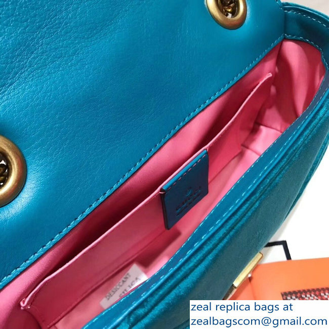 Gucci GG Marmont Matelasse Chevron Mini Chain Shoulder Bag 446744 Velvet Turquoise - Click Image to Close