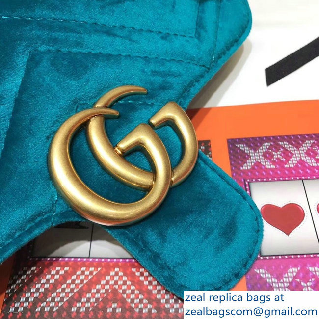 Gucci GG Marmont Matelasse Chevron Mini Chain Shoulder Bag 446744 Velvet Turquoise