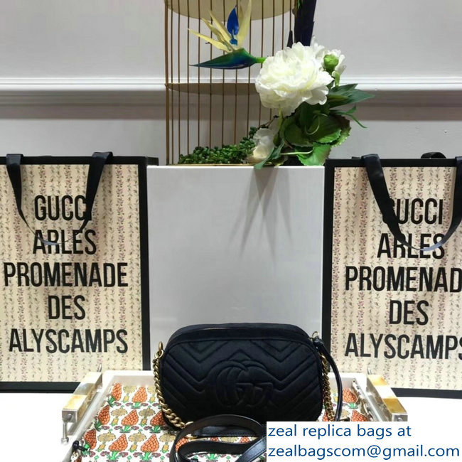 Gucci GG Marmont Matelasse Chevron Shoulder Small Bag 447632 Velvet Black