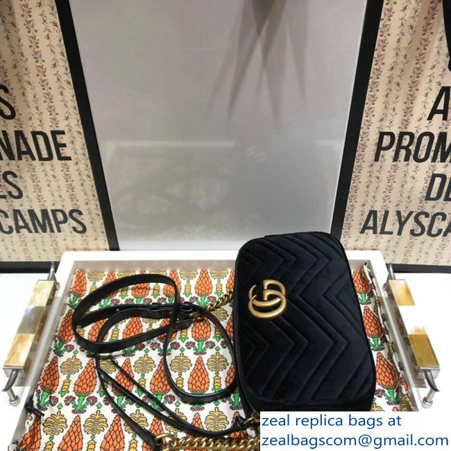 Gucci GG Marmont Matelasse Chevron Shoulder Small Bag 447632 Velvet Black - Click Image to Close