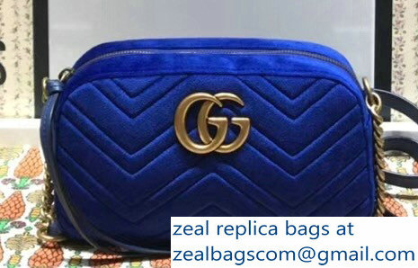 Gucci GG Marmont Matelasse Chevron Shoulder Small Bag 447632 Velvet Blue - Click Image to Close