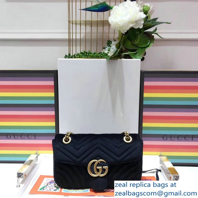 Gucci GG Marmont Matelasse Chevron Small Chain Shoulder Bag 443497 Velvet Black