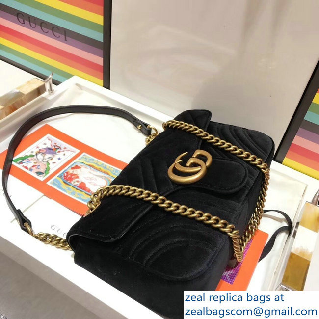Gucci GG Marmont Matelasse Chevron Small Chain Shoulder Bag 443497 Velvet Black - Click Image to Close