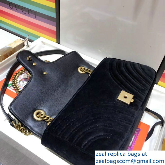 Gucci GG Marmont Matelasse Chevron Small Chain Shoulder Bag 443497 Velvet Black - Click Image to Close