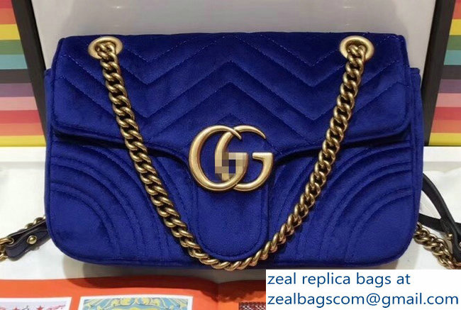 Gucci GG Marmont Matelasse Chevron Small Chain Shoulder Bag 443497 Velvet Blue - Click Image to Close