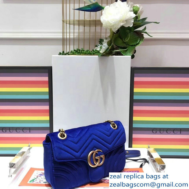 Gucci GG Marmont Matelasse Chevron Small Chain Shoulder Bag 443497 Velvet Blue - Click Image to Close