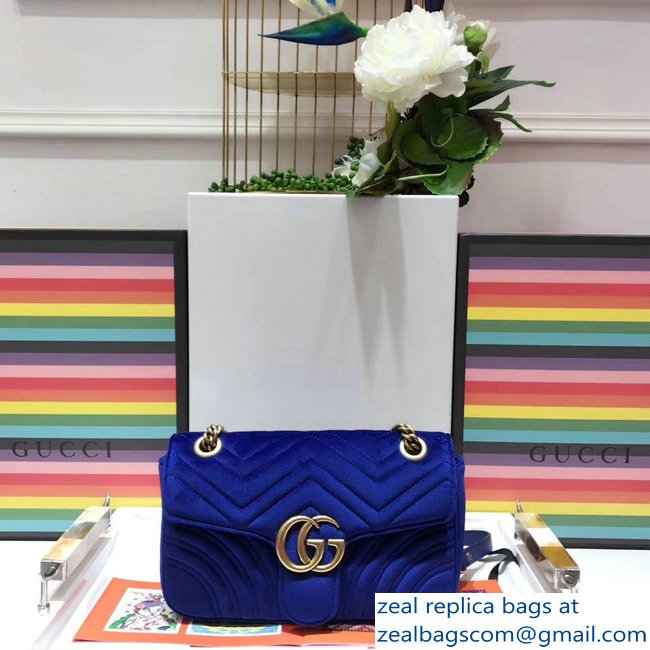 Gucci GG Marmont Matelasse Chevron Small Chain Shoulder Bag 443497 Velvet Blue - Click Image to Close