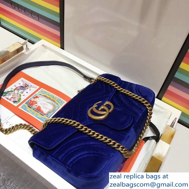 Gucci GG Marmont Matelasse Chevron Small Chain Shoulder Bag 443497 Velvet Blue