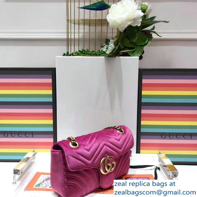 Gucci GG Marmont Matelasse Chevron Small Chain Shoulder Bag 443497 Velvet Fuchsia - Click Image to Close