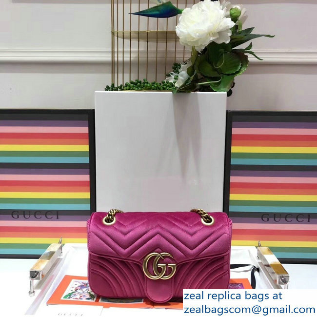 Gucci GG Marmont Matelasse Chevron Small Chain Shoulder Bag 443497 Velvet Fuchsia - Click Image to Close