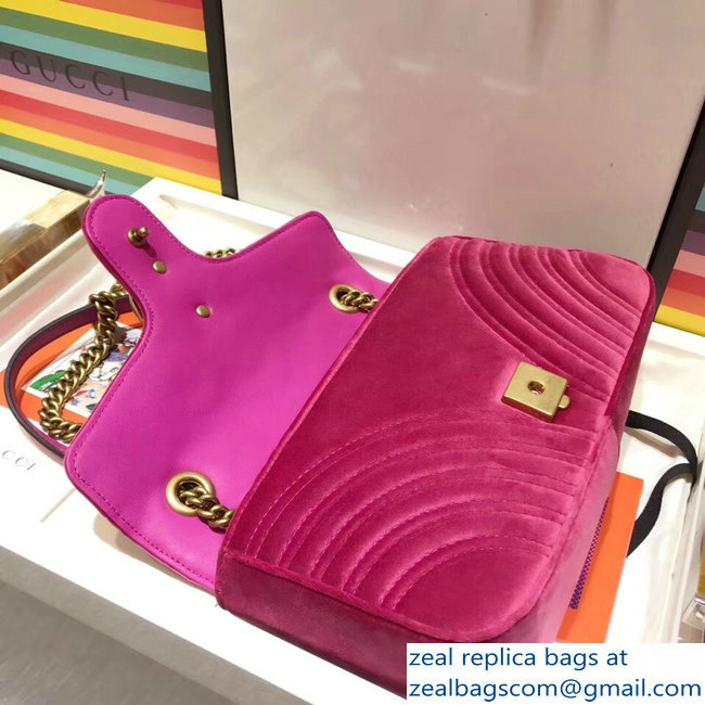 Gucci GG Marmont Matelasse Chevron Small Chain Shoulder Bag 443497 Velvet Fuchsia - Click Image to Close