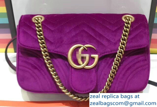 Gucci GG Marmont Matelasse Chevron Small Chain Shoulder Bag 443497 Velvet Purple