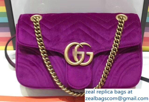 Gucci GG Marmont Matelasse Chevron Small Chain Shoulder Bag 443497 Velvet Purple - Click Image to Close