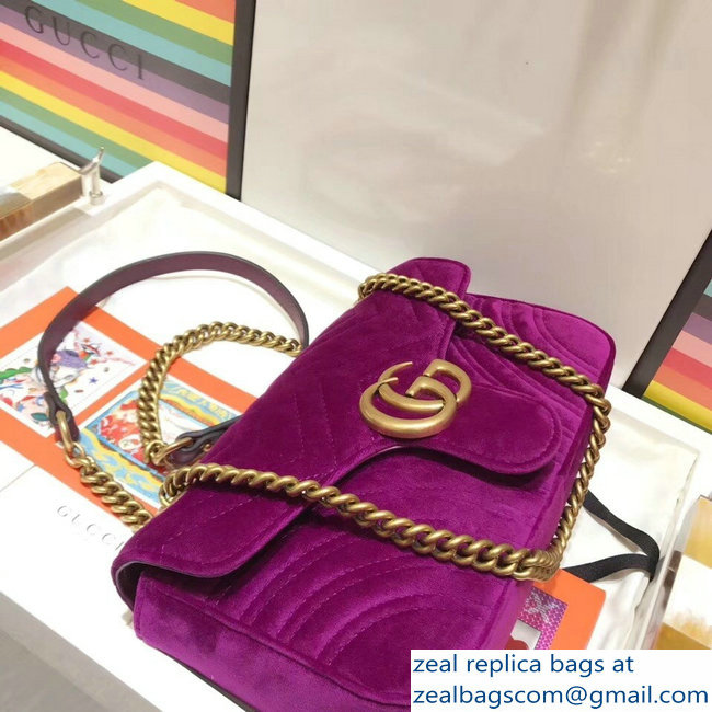 Gucci GG Marmont Matelasse Chevron Small Chain Shoulder Bag 443497 Velvet Purple - Click Image to Close