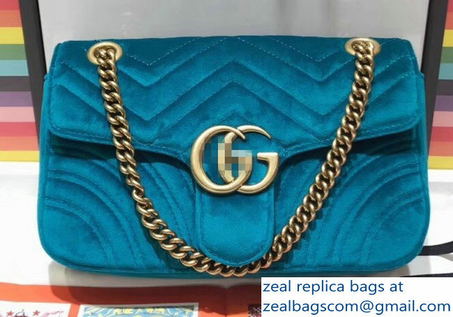 Gucci GG Marmont Matelasse Chevron Small Chain Shoulder Bag 443497 Velvet Turquoise