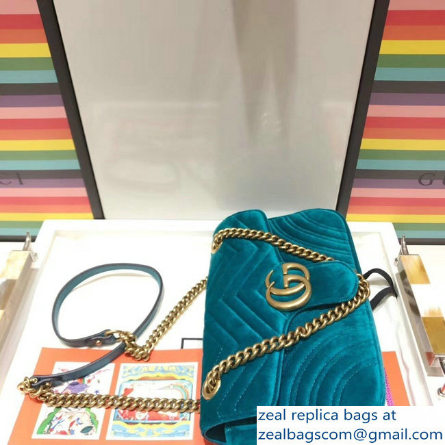 Gucci GG Marmont Matelasse Chevron Small Chain Shoulder Bag 443497 Velvet Turquoise