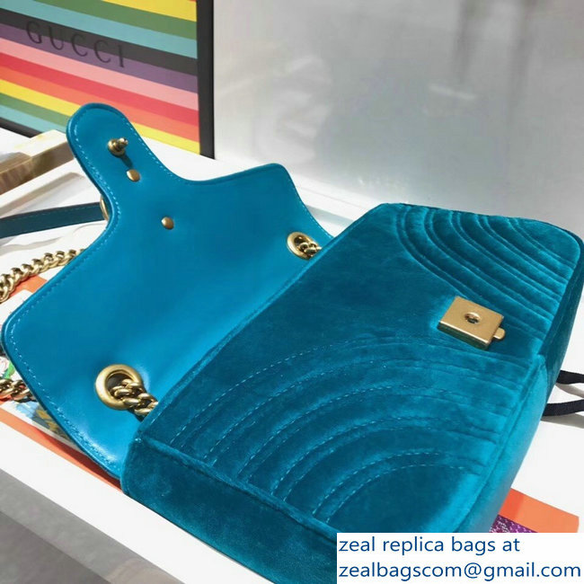 Gucci GG Marmont Matelasse Chevron Small Chain Shoulder Bag 443497 Velvet Turquoise - Click Image to Close
