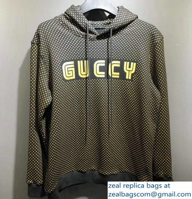 Gucci Gold Stars and Guccy Hooded Sweatshirt Black 2018