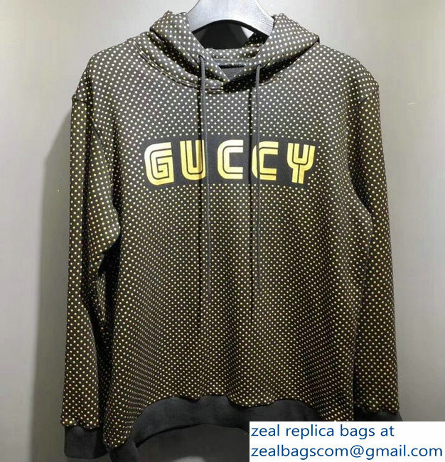 Gucci Gold Stars and Guccy Hooded Sweatshirt Black 2018 - Click Image to Close