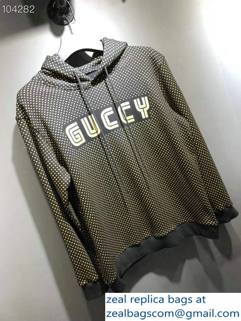 Gucci Gold Stars and Guccy Hooded Sweatshirt Black 2018