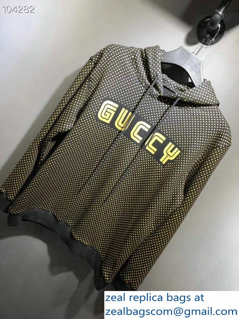 Gucci Gold Stars and Guccy Hooded Sweatshirt Black 2018 - Click Image to Close