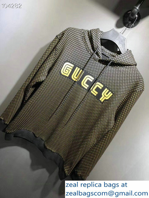 Gucci Gold Stars and Guccy Hooded Sweatshirt Black 2018