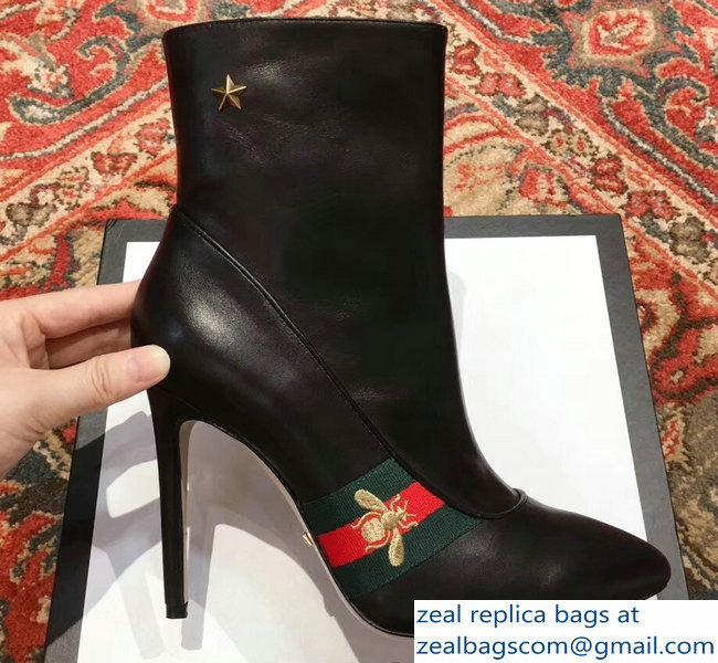 Gucci Heel 9cm Web Bee and Star Boots Black 2018