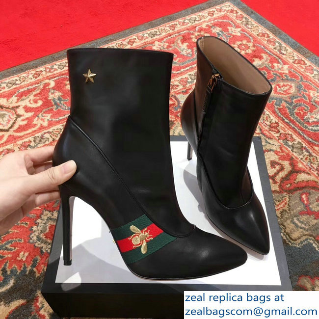 Gucci Heel 9cm Web Bee and Star Boots Black 2018 - Click Image to Close